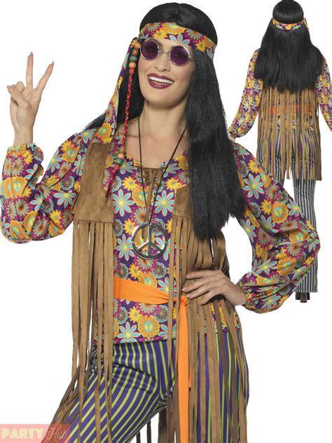 Adults 60s 70s Hippie Costume Mens Ladies Hippy Fancy Dress Womens
