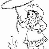 Coloring Cowgirl Little Country Beautiful Lasso Training Using Color sketch template