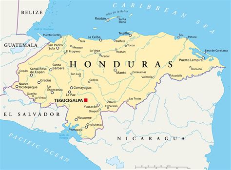 honduras political map  capital tegucigalpa  national borders  important cities