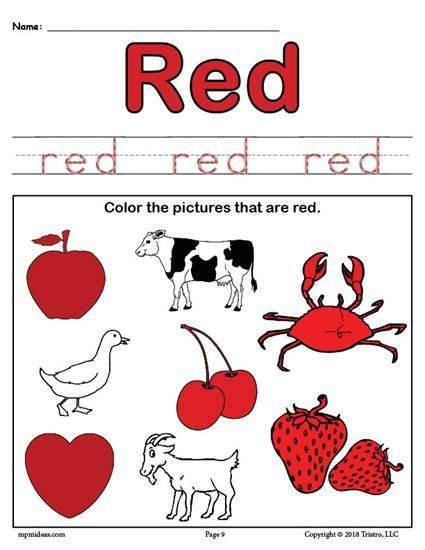 red colour worksheet  kindergarten coloring worksheets
