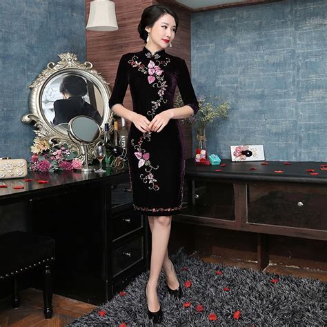 2018 modern purple cheongsam sexy qipao long dress traditional chinese