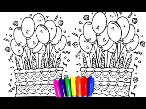 coloring page learn colors birthday party rainbow cake  kids fun