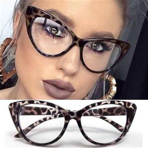 cat eye solid leopard pattern vintage clear lens eyeglasses in 2021