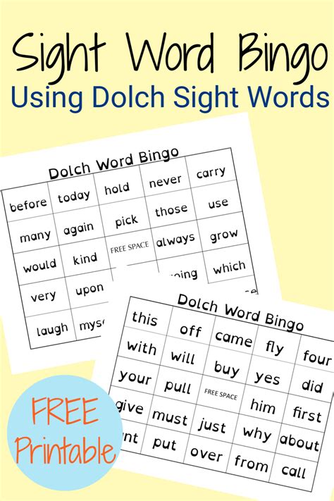 sight word bingo  dolch words  printable  activity mom