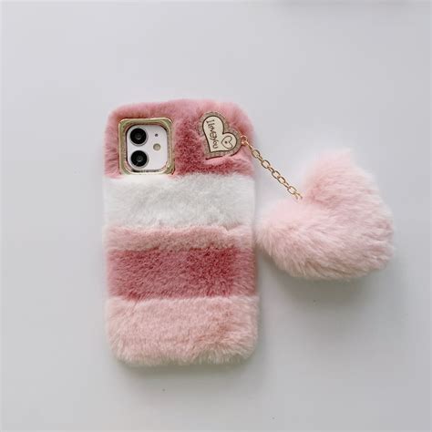 allytech iphone  case iphone  pro case cute girly soft warm faux fur  heart ball