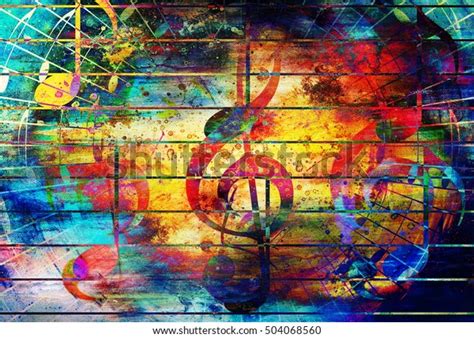 Beautiful Abstract Colorful Collage Music Notes Stock