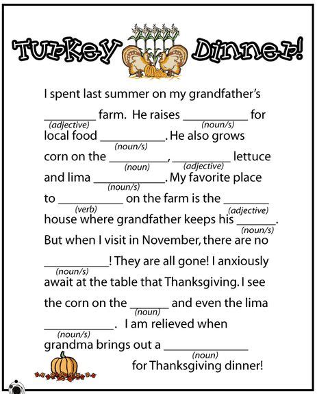 mad libs  kids google search thanksgiving classroom