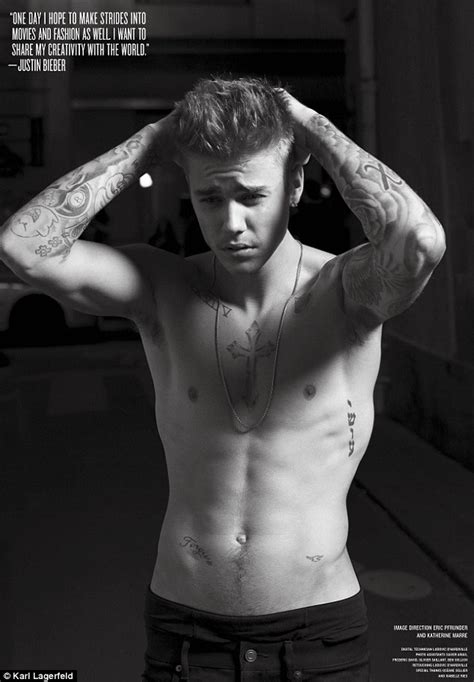 justin bieber shirtless as he shows off physique for v