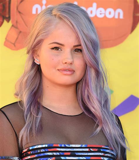 debby ryan s perfect grey with purple strands hair color looks so