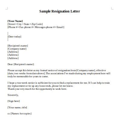 teacher resignation letters