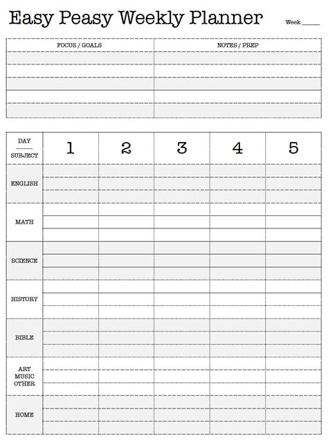 printable easy peasy weekly planner lesson plan work plan
