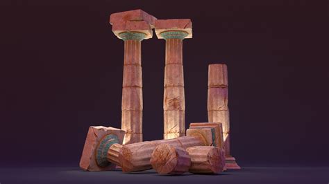 3d Model Pillar Model Set Of Wooden Columns Vr Ar Low Poly Cgtrader