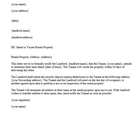 letter  intent  vacate rental property word template