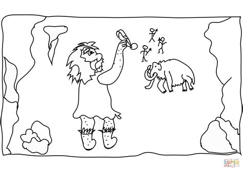 caveman drawing   wall coloring page  printable coloring pages