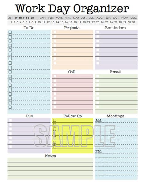 work day organizer planner page work planner printable etsy