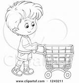 Shopping Boy Pushing Cart Clipart Coloring Royalty Illustration Vector Bannykh Alex Pages Illustrations Clipartof sketch template