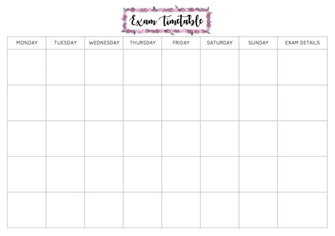 exam timetable printable emily studies study timetable template