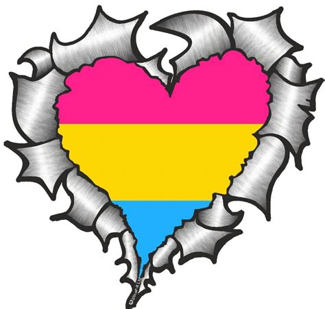 Ripped Torn Metal Heart With Lgbt Pansexual Pride Flag Motif External