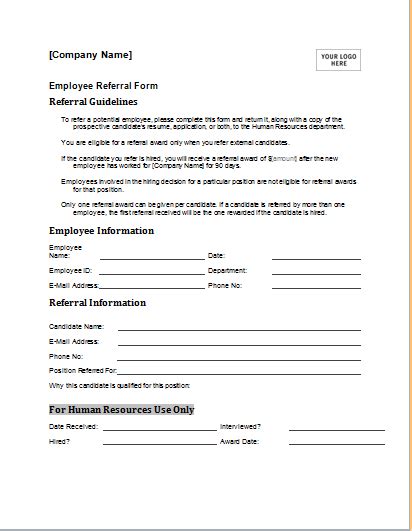 editable employee referral form  ms word document hub