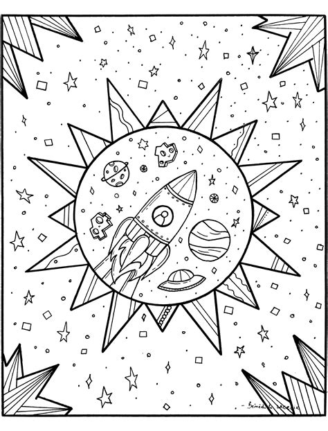 rocket  space anti stress adult coloring pages