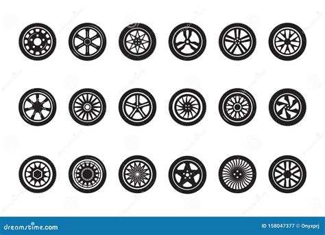 car wheel collection automobile tire silhouettes racing vehicle wheels