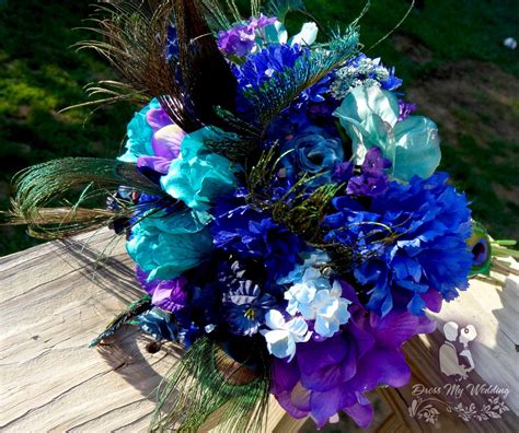 dress my wedding peacock bridal bouquet teal purple blue bridal