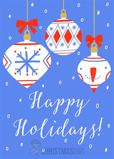 printable christmas card featuring  happy holidays message