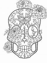 Coloring Skull Sugar Pages Kids Adult Color Print Template Printable Sheets Halloween Book Clipart Female Library Girly Use Mandala Comments sketch template
