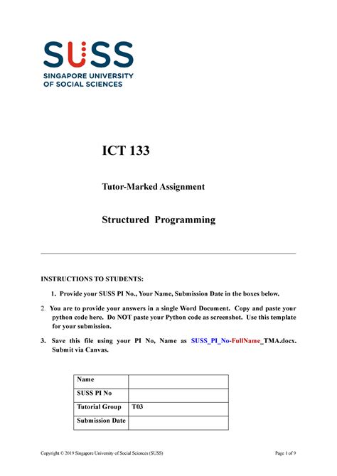 suss tma ict  tutor marked assignment structured programming studocu