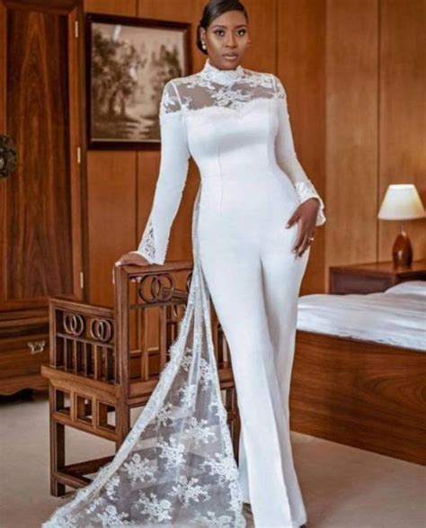 African Jumpsuit White Jumpsuit With Train In 2021 Bridal Jumpsuit