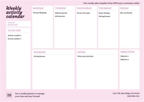 weekly schedules  word  templates  weekly schedules