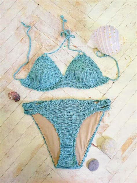 handmade crochet bikini set sea blue bikini set summer fashion