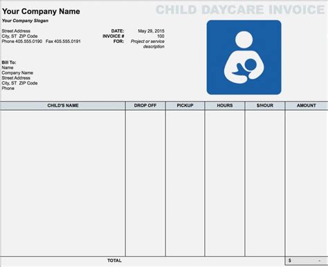 daycare child invoice template excel  word