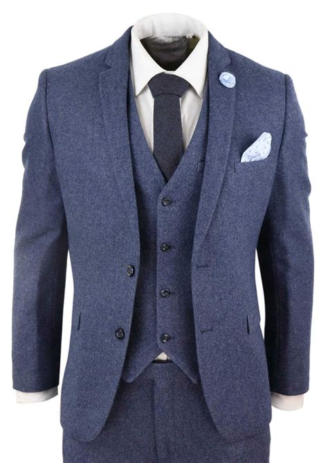 mens blue vintage  piece suit happy gentleman
