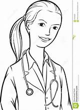 Doctor Woman Drawing Ponytail Coloring Whiteboard Cartoon Line Illustration Vector Preview Beautiful sketch template