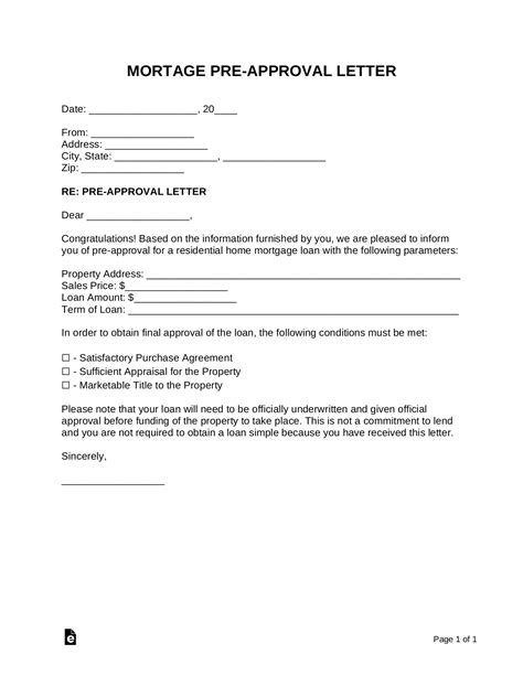free mortgage pre approval letter sample word pdf eforms