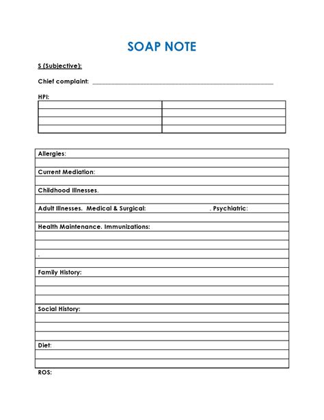 printable blank soap note template printable  templates