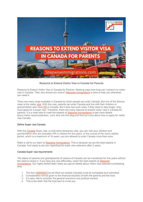 reasons  extend visitor visa  canada  parents  stepwise