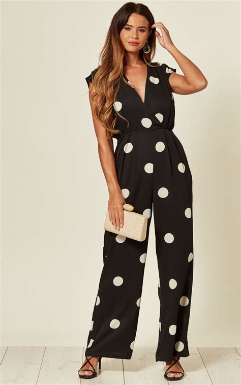 Sleeveless Jumpsuit In Black And White Polka Dot Another Look Silkfred