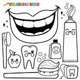Hygiene Coloring Dental Toothbrush Pages Drawing Personal Toothpaste Outline Vector Tooth Mouth Set Teeth Objects Floss Printable Sheets Health Oral sketch template