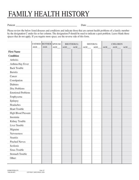 family health history form template family health history health