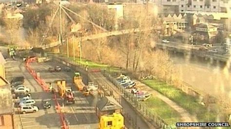 shrewsbury flood defences come down bbc news