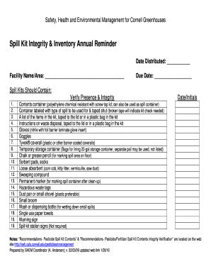 spill kit inventory list fill  printable fillable blank
