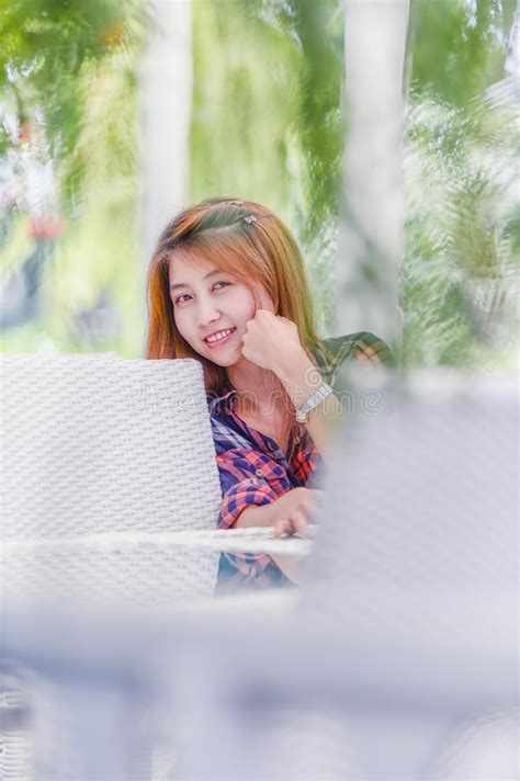 Asia Beautiful Girl Sitting On White Chair Stock Image Image Of Asia