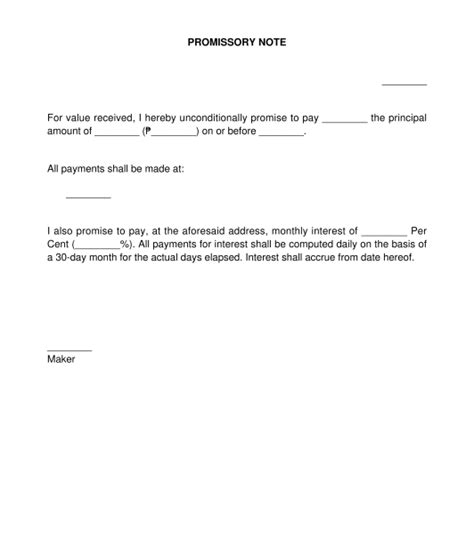 promissory note sample template  word