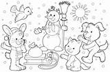 Winter Coloring Pages Animals Kids Snowman Printable Scene Animal Friends 7cb8 Stock Holiday His Color Christmas Print Sheets Sled Snow sketch template