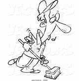 Broom Coloring Cartoon Janitor Color Push Pages Getcolorings Vector sketch template