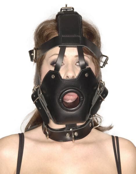 strict leather premium muzzle with open mouth gag on
