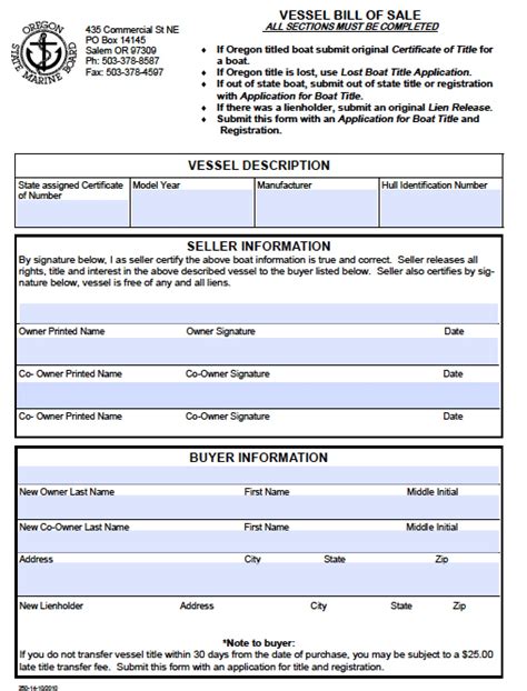 free oregon boat vessel bill of sale form pdf word doc