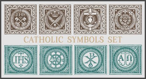 simbolos catolicos vector conjunto de  grabado antiguo simbolismo catolico  vector en